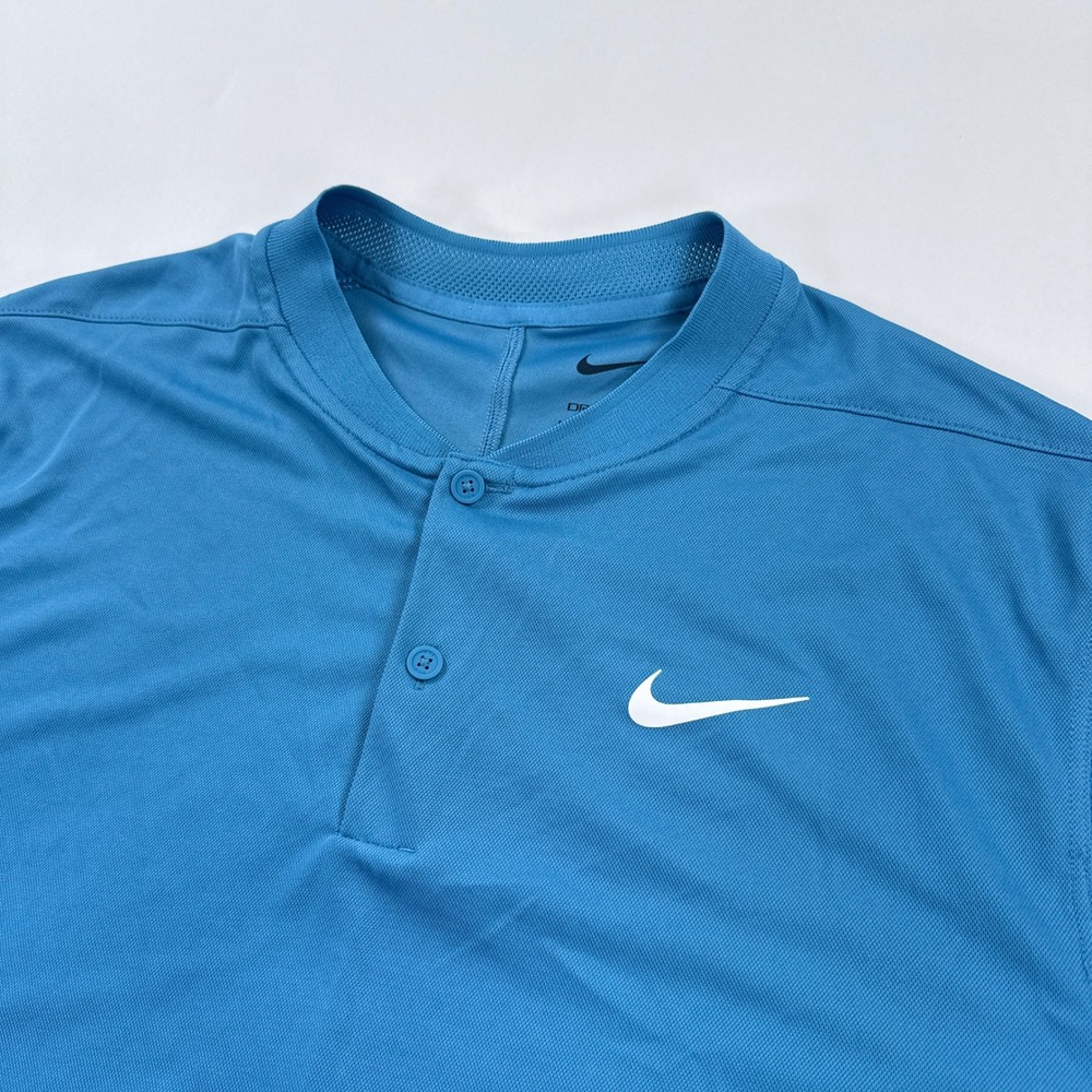 Nike Mens Polo Shirt Medium Blue Blade Collar Dri FIT Short Sleeve Athletic